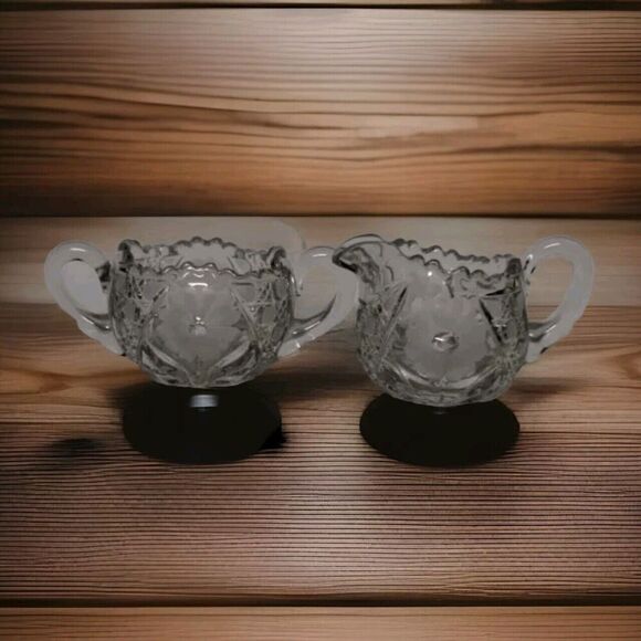 Brilliant Cut Crystal Glass‎ Cream and Sugar Set - Sawtooth Rim Vintage - Picture 10 of 10